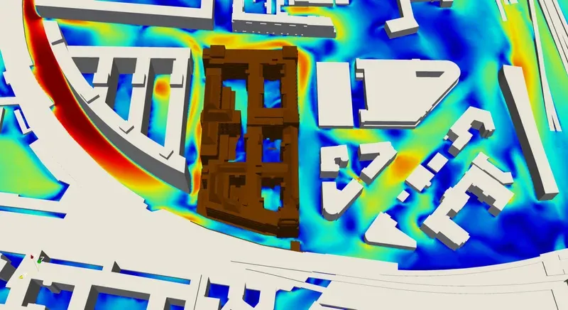 Velocity field close-up around the building